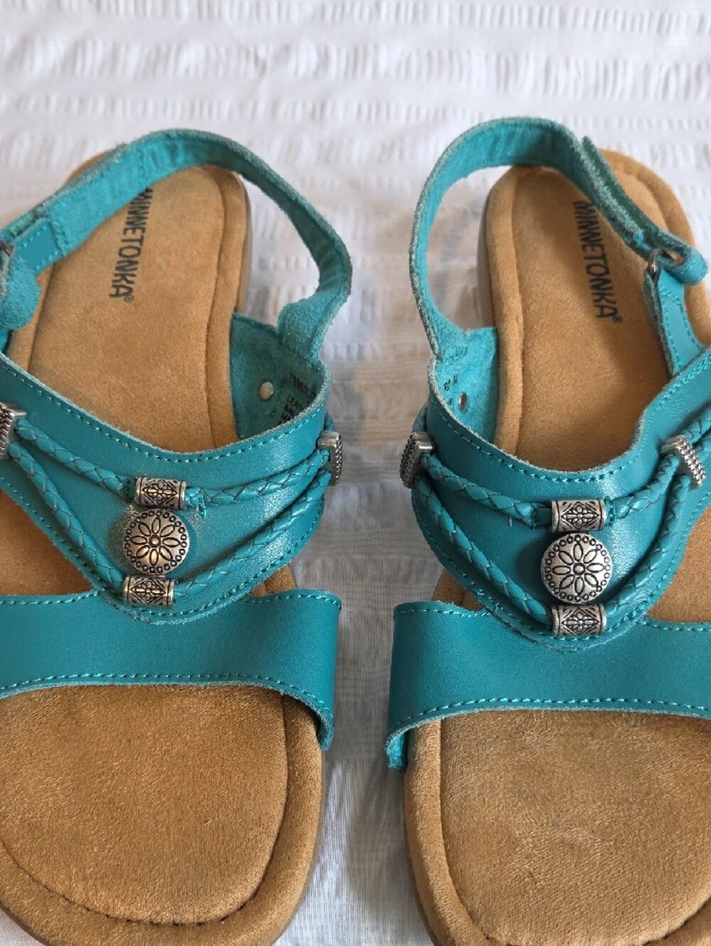 Minnetonka Teal Braided Strap Women's Sandals - Picture 7 of 8